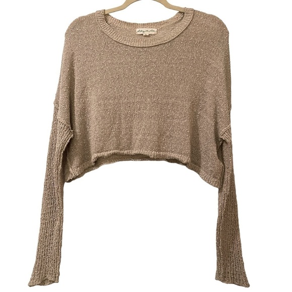 Urban Outfitters Staring At Stars Open Knit Cropped Tan Beige L/S Sweater S/M - Picture 1 of 8